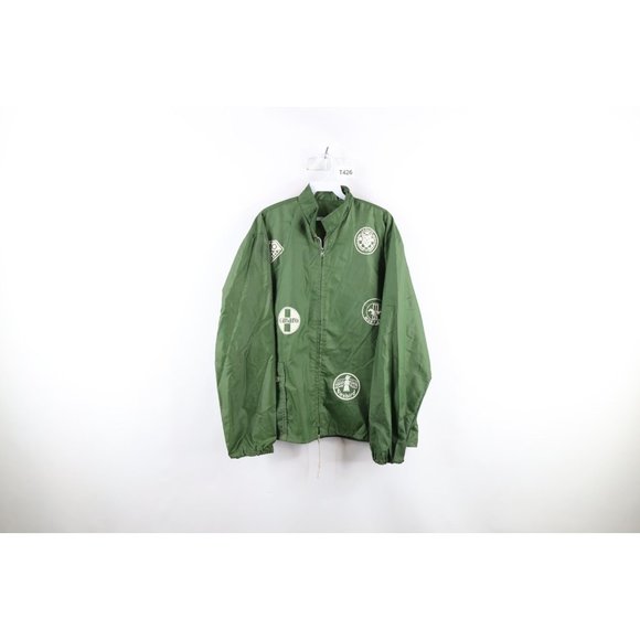 Vintage 60s Mens 2XL XXL Car Racing Full Zip Cafe Racer Bomber Jacket Green USA